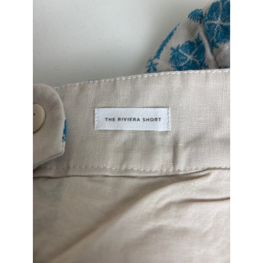 LOFT Off White Linen Turquoise Floral Embroidered Patterned Women's Shorts Sz 4 - Picture 9 of 10